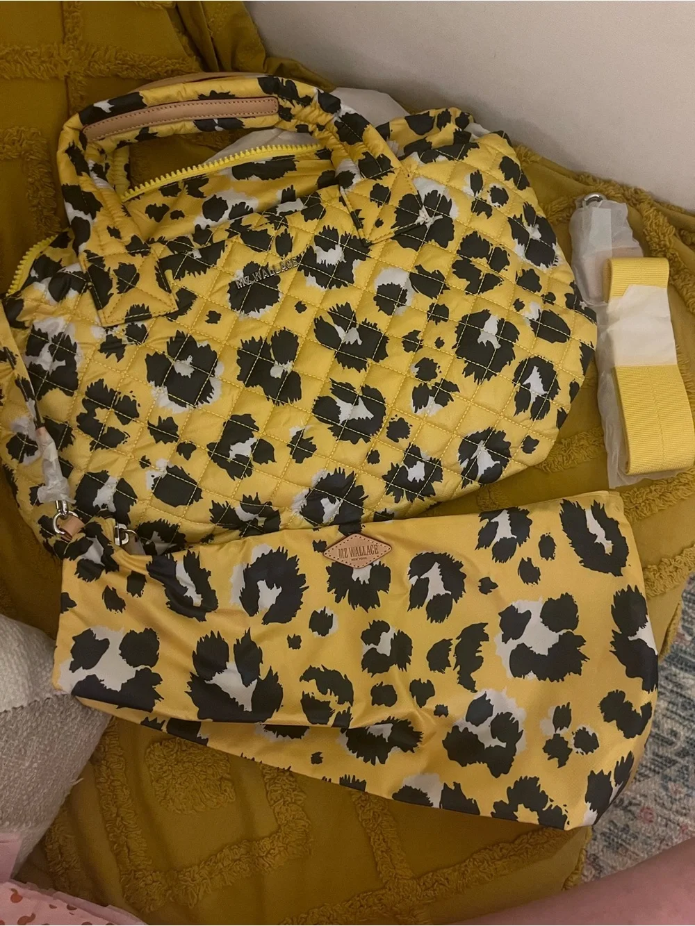 MZ Wallace Yellow Quilted Leopard-Print Tote Bag with Shoulder Strap - Picture 4 of 12